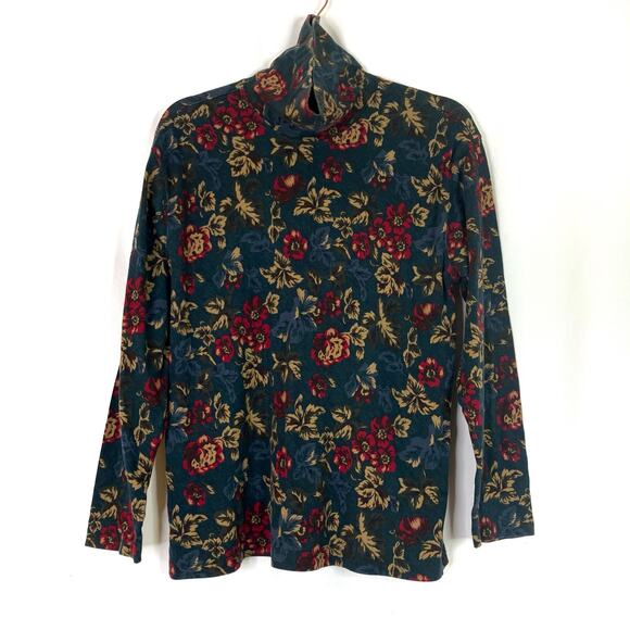 Talbots | Vintage Dark Floral Mock Neck 100% Cotton Long Sleeve Shirt Womens M - Picture 1 of 4